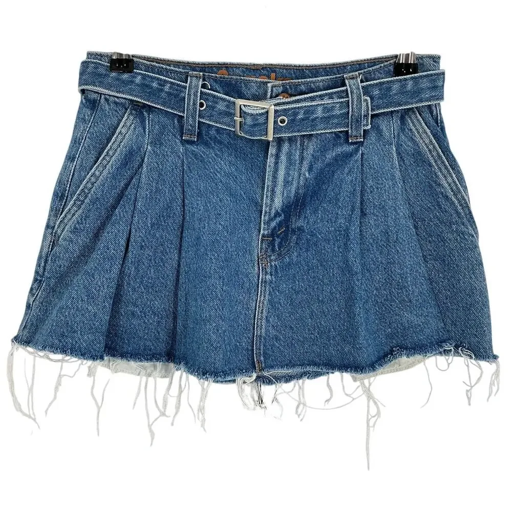 Mother Pleated Blue Nibbler Mini Skirt Size 24 - Picture 2 of 5